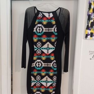 Iris Black Dress with Colorful Tribal Pattern